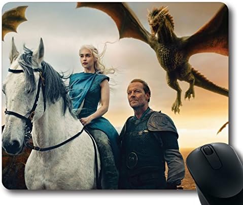 Custom Attractive Mouse Pad with Game Of Thrones Daenerys Targaryen Emilia Clarke Jorah Mormont Iain Glen Dragons Non-Slip Neoprene Rubber Standard Size 9 Inch(220mm) X 7 Inch(180mm) X 1/8 Inch(3mm) Desktop Mousepad Laptop Mousepads Comfortable Computer Mouse Mat