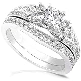 1.00ctw Round Brilliant Diamond Wedding Ring Set in 14kt White Gold (HI/SI-I1)