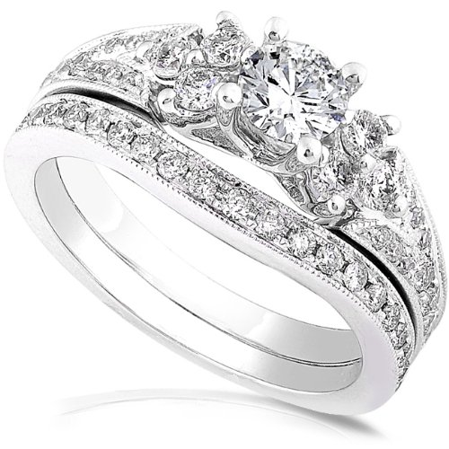 1.00ctw Round Brilliant Diamond Wedding Ring Set in 14kt White Gold (HI/SI-I1)
