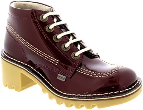Womens Kickers Kopey Hi Patent Leather Laced Ankle Boot High Heel Shoe - Red - 9.5