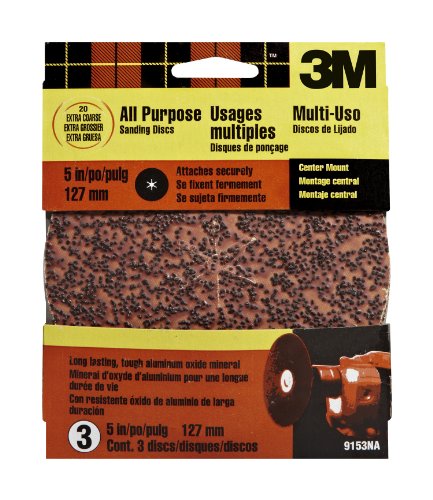 3M 9153DCNA Power Sanding Center Mount Discs, 5-Inch, Extra Coarse Grit, 3-pack
