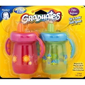 Sip and Smile Spill Proof Cup 2 Handle Cup Design, 7 Ounce, 2 Pack, Colors May Vary