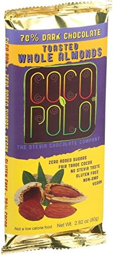 Coco Polo Chocolate Bar - 70 Percent Dark Almond - Case of 10 - 2.82 oz Bars