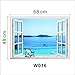 ORDERIN Christmas Gift New Creative Wall Decal 3d False Window Originality of Blue Sky Ocean Background Removable Mural Wall Stickers for Home Decor