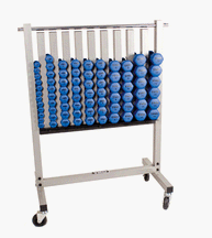 Dumbbell Rack with Casters and Neoprene Dumbbells (Silver Metallic)