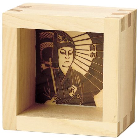 Japanese Masu Wooden Sake Cup Men Kabuki Sukeroku