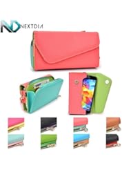 Wireless: Blu Life One X Womens Wristlet Clutch Case {Semi-Gloss Salmon Pink and Sky Blue with Matte Olive Green} with Credit Card Holder + ND Cable Tie - Kroo