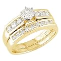 14K Yellow Gold 1 Carat Square and Round Cut Diamond Bridal Ring Set