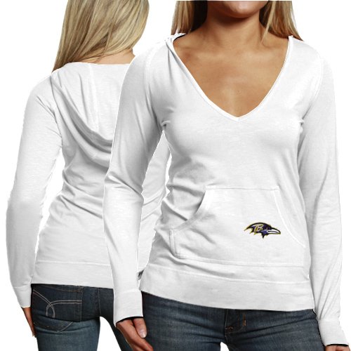 Cutter & Buck Baltimore Ravens Ladies Social Hooded Premium Long Sleeve T-Shirt - White (Large)