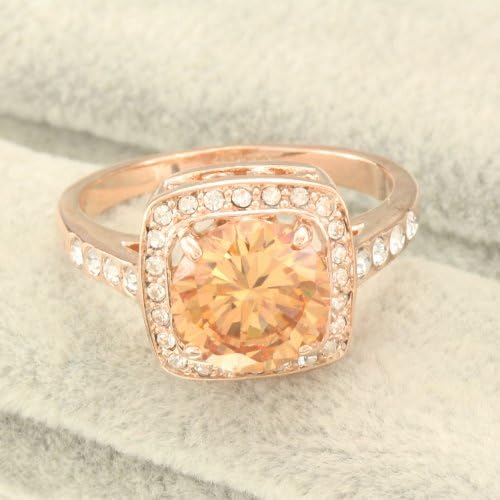 FM42 9mm Round Cut Champagne Crystal Princess Style Ring R72