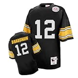 Terry Bradshaw #12 Black Pittsburgh Steelers Mitchell & Ness NFL Premier Throwback All Stitched Replica Jersey - LARGE