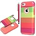 iPhone 5C case, ULAK Colorful Hybrid 2in1 TPU+PC Hard Case Cover for iPhone 5C with Screen Protector and Stylus (Rainbow + Water Red)