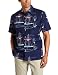 Nautica Men's Boat All Over Print Woven Camp Shirt, Navy, Large