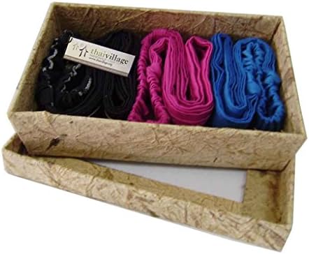 Thai Village Boxed Set of 3 Natural Cotton Headbands with Patterned Fabric and Stretchy Elastic Band - Black Pink Blue