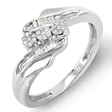 Sterling Silver Ladies Round Baguette Diamond Promise Ring 3 Stone concept Cocktail Ring 1/6 CT (0.15 cttw, I-J color, I2-I3 quality)