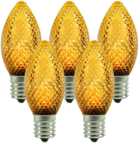 C9 LED - Amber-Yellow - Faceted Finish - Intermediate Base - Christmas Lights - 25 Pack
