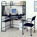 2pc Black Finish Metal Corner Fit Computer Desk/Workstation Table +Chair