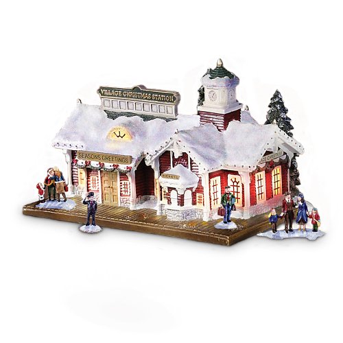 Village Christmas Lighted And Musical Train Station: Thomas Kinkade Train Accessory by Hawthorne Village (christmas village)