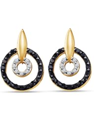 14K Yellow and White Two 2 Tone Gold Round Brilliant Cut Black and White Diamond - Round Shape Channel Set Studs Earrings - (.63 cttw.)