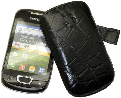Suncase Ledertasche (Lasche mit R&uuml;ckzugfunktion) f&uuml;r Samsung Galaxy Y Duos S6102 croco-sch Preisvergleich