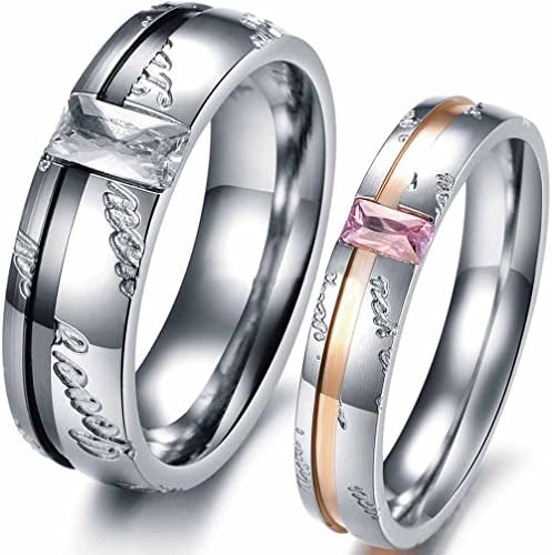 Janestore White Pink Crystal Silver Stainless Steel Love Engraved Anniversary