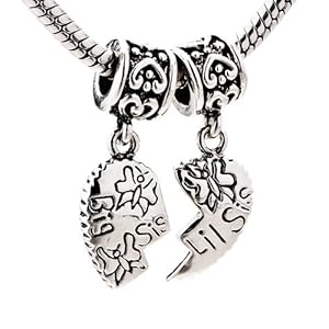 Pugster Big Sis Little Sister Heart Dangle Bead Fits Pandora Charms