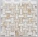 White Onyx Basketweave Mosaic Tile with White Onyx Dots, Cross-Cut, Polished - Sample
