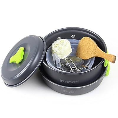 Camping Cookware | Innoo Tech Camp Cookware Set Backpacking Gear for Hiking Outdoors Cooking Equipment 11 Piece | Compact, Lightweight & Durable FDA APPROVED Pot & Pan | Free Folding Spoon & Fork
