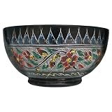 Handmade Decorative Lacquer Bowl with Hand-etched Hand-painted Floral Design (Thailand)