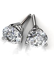 14KT White Gold Exquisite Three Prong Studs with a Perfectly Matched Pair of Round Brilliant Cut Diamonds Set 4 CTW