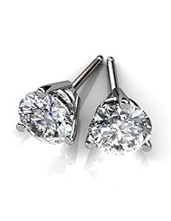 14KT White Gold Exquisite Three Prong Studs with a Perfectly Matched Pair of Round Brilliant Cut Diamonds Set 1 CTW