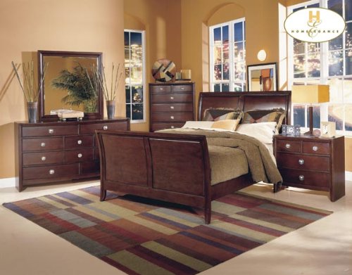 Home Elegance Contemporary Curve Sleigh 5 Piece Bedroom Featuring Chest Traditional Merlot finish 878-1-9