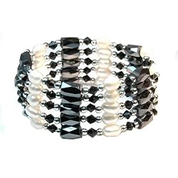 Magnetic Wrap Necklace/Bracelet - Black with Freshwater Pearls - 32'' Length