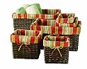 Tag Hand Woven Willow Baskets, Mahogany Stained and Fabric Lined, Set of 6