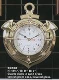 Nautical Ship's Wheel Clock with Anchor in Solid Brass Beveled Gass