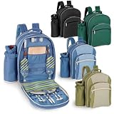Capri Insulated picnic backpack w/wine duffel & dlx service for 2 Green w/Irish Plaid 470.