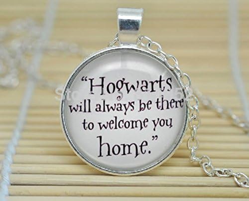 VintaStore Art Glass Necklace Harry Potter "Hogwarts Will Always Be There To Welcome You Home" Glass Version 2