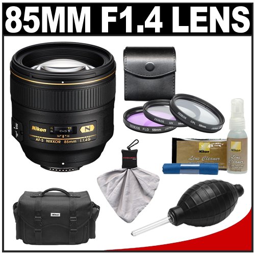 Nikon 85mm f/1.4 G AF-S Nikkor Lens with 3-Piece Filter Set + Case + Cleaning Accessory Kit for D3s, D3x, D3, D7000, D3100, D3000, D300s, D90 Digital SLR Camera