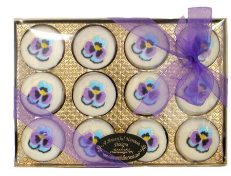 Purple Pansy Themed Hand Dipped Belgian Chocolate Covered Cream filled Chocolate Sandwich... by A Bountiful Harvest