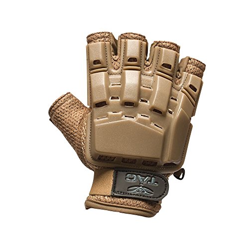 Valken V-TAC Half Finger Plastic Back Airsoft Gloves, Tan, X-Small/Small