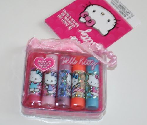 Hello Kitty Gift Set - 5 Pc Multi Flavored Lip Balm Set Incl: Carry Case