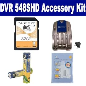 Vivitar DVR 548SHD Camcorder Accessory Kit includes: SB202 Battery, SB257N Charger, ZELCKSG Care & Cleaning, SD32GB Memory Card