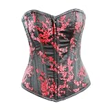 Black with Red Rose Brocade Strapless Corset Bustier
