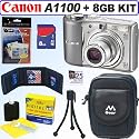 Canon PowerShot A1100IS 12.1 MP Digital Camera (Silver) + 8GB Accessory Kit