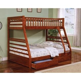 Bunk Bed - Twin / Full Size Bunk Bed in Cherry - Coaster
