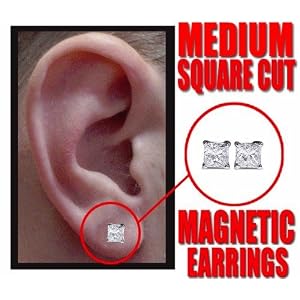 Magnetic C.Z Pair of Square Cut Earrings (Medium 6mm) #7