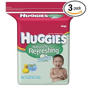 Huggies Naturally Refreshing Cucumber & Green Tea Baby Wipes Popup Refill, 184-Count Pack (Pack of 3)