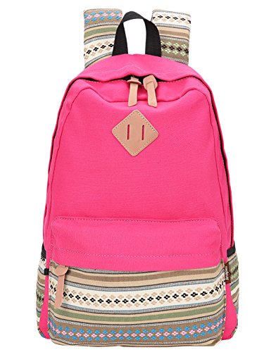 Leaper Casual Style Lightweight Canvas Laptop Bag/Cute backpacks/ Shoulder Bag/ School Backpack/ Travel Bag (Medium, Rose+Flower)