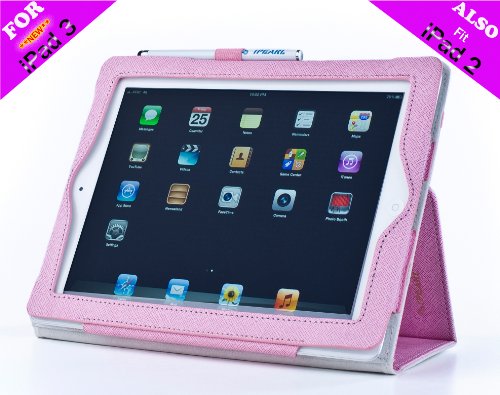iPearl Leather Folio Case with Stylus for iPad 2 & 3 (Pink)
