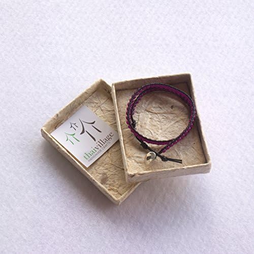 Thai Village Double Wrap Bracelet on Leather with Button Clasp (Purple)
